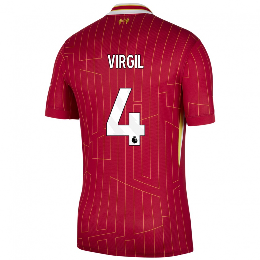 Kandiny Hombre Camiseta Virgil Van Dijk #4 Rojo Amarillo Blanco 1ª Equipación 2024/25 La Camisa Chile