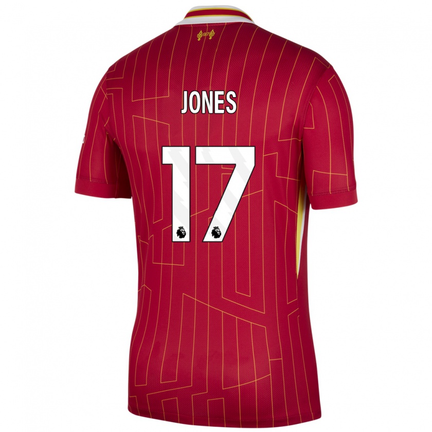 Kandiny Hombre Camiseta Curtis Jones #17 Rojo Amarillo Blanco 1ª Equipación 2024/25 La Camisa Chile