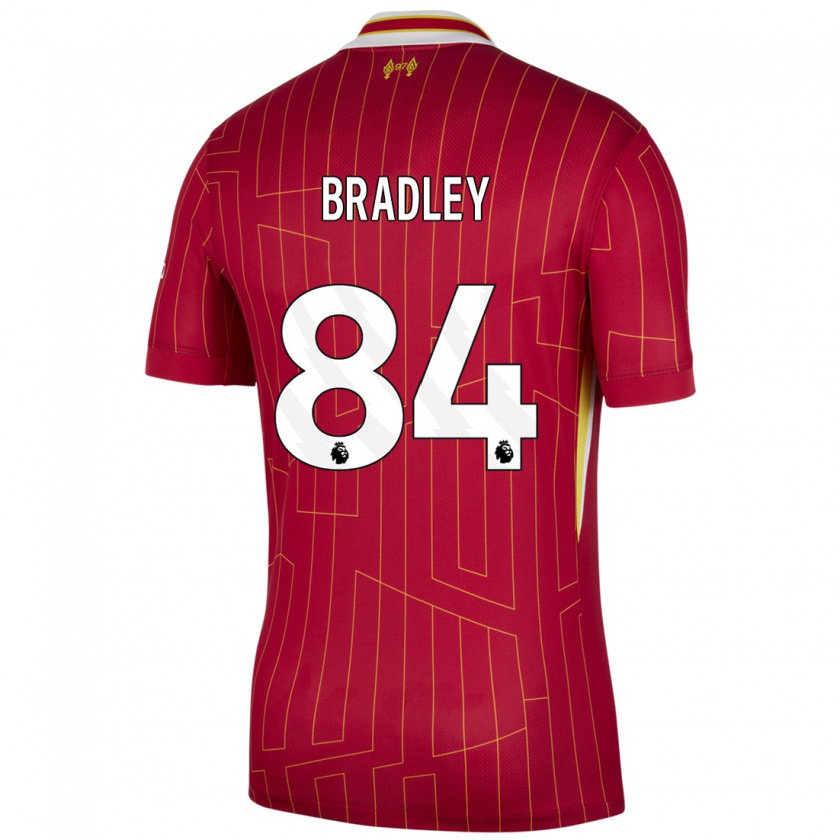 Kandiny Hombre Camiseta Conor Bradley #84 Rojo Amarillo Blanco 1ª Equipación 2024/25 La Camisa Chile