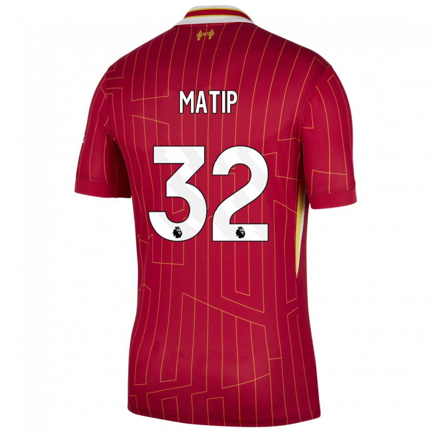 Kandiny Hombre Camiseta Joel Matip #32 Rojo Amarillo Blanco 1ª Equipación 2024/25 La Camisa Chile