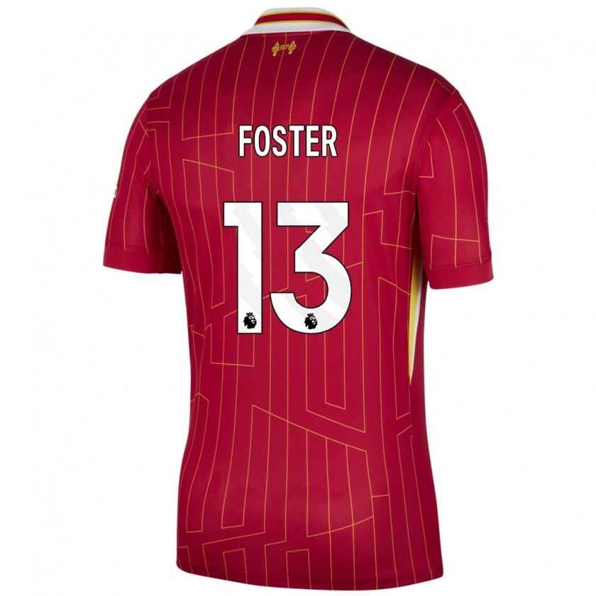 Kandiny Hombre Camiseta Rylee Foster #13 Rojo Amarillo Blanco 1ª Equipación 2024/25 La Camisa Chile