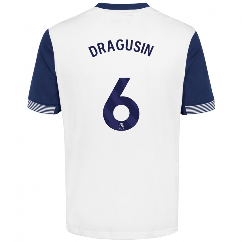 Kandiny Hombre Camiseta Radu Drăgușin #6 Blanco Azul 1ª Equipación 2024/25 La Camisa Chile