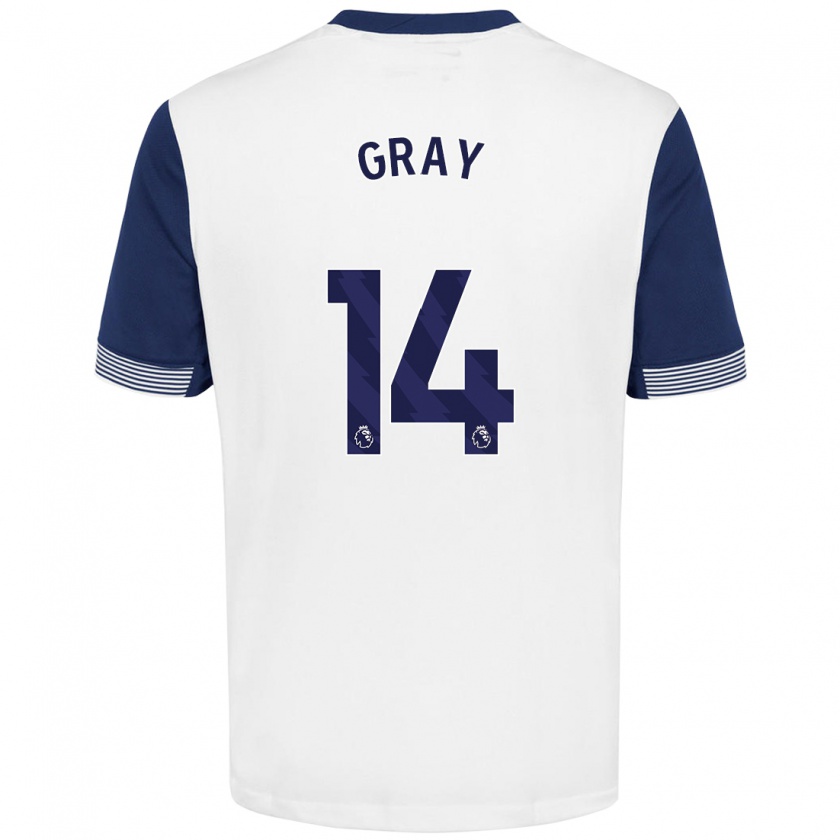 Kandiny Hombre Camiseta Archie Gray #14 Blanco Azul 1ª Equipación 2024/25 La Camisa Chile