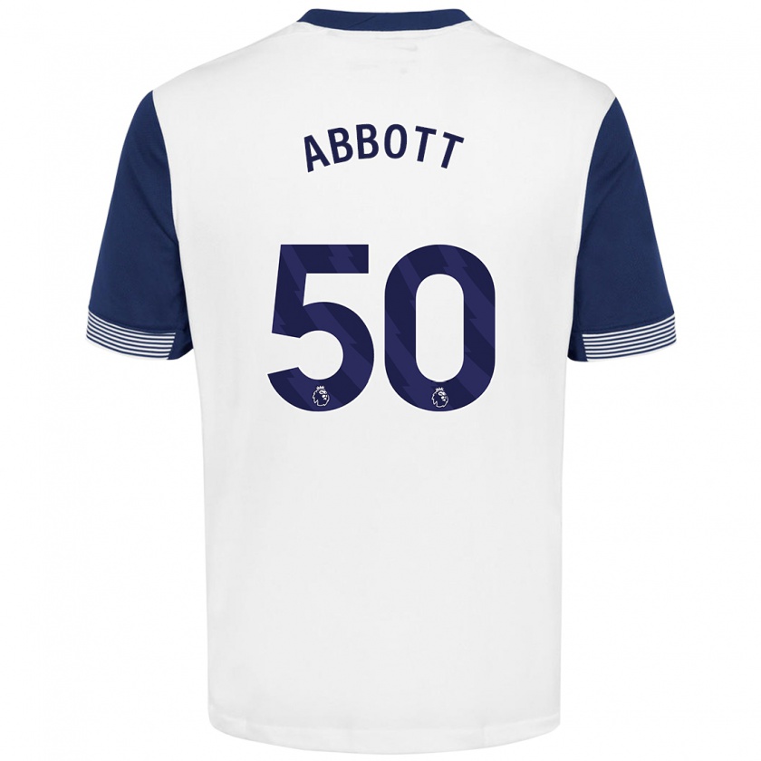 Kandiny Hombre Camiseta George Abbott #50 Blanco Azul 1ª Equipación 2024/25 La Camisa Chile