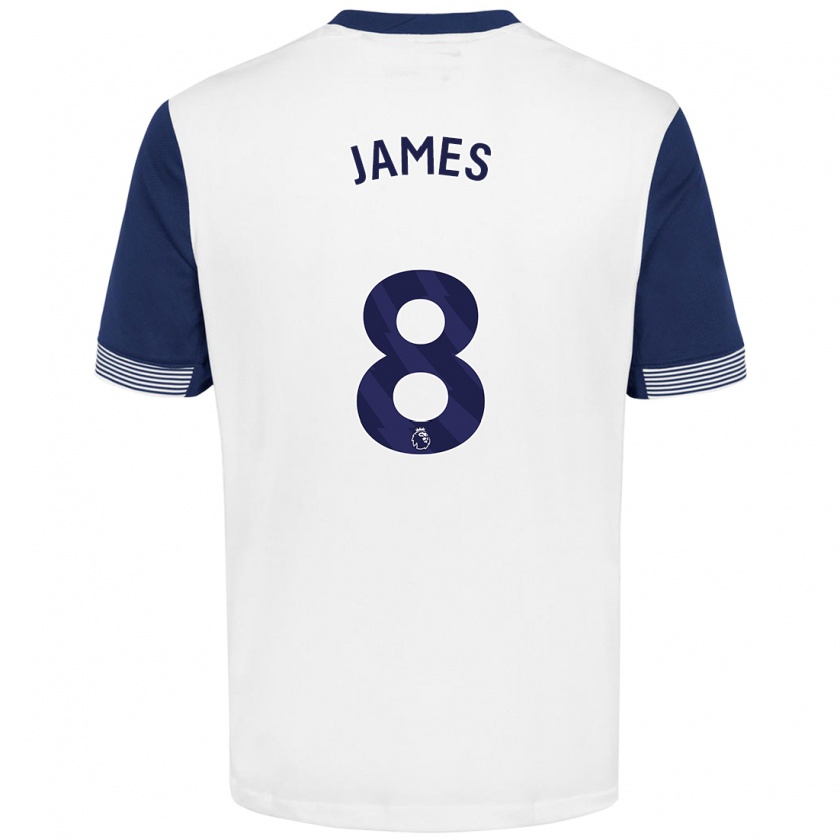 Kandiny Hombre Camiseta Angharad James #8 Blanco Azul 1ª Equipación 2024/25 La Camisa Chile