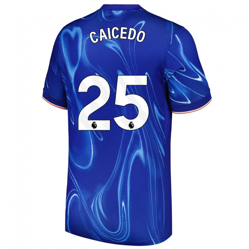 Kandiny Hombre Camiseta Moisés Caicedo #25 Azul Blanco 1ª Equipación 2024/25 La Camisa Chile