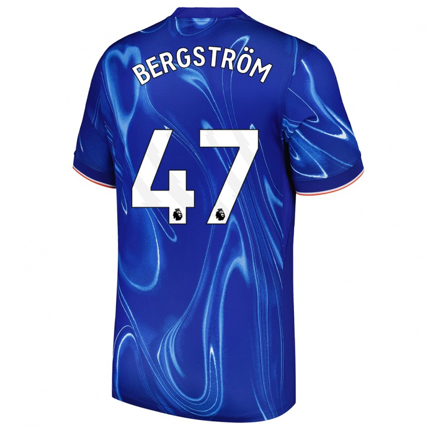 Kandiny Hombre Camiseta Lucas Bergström #47 Azul Blanco 1ª Equipación 2024/25 La Camisa Chile