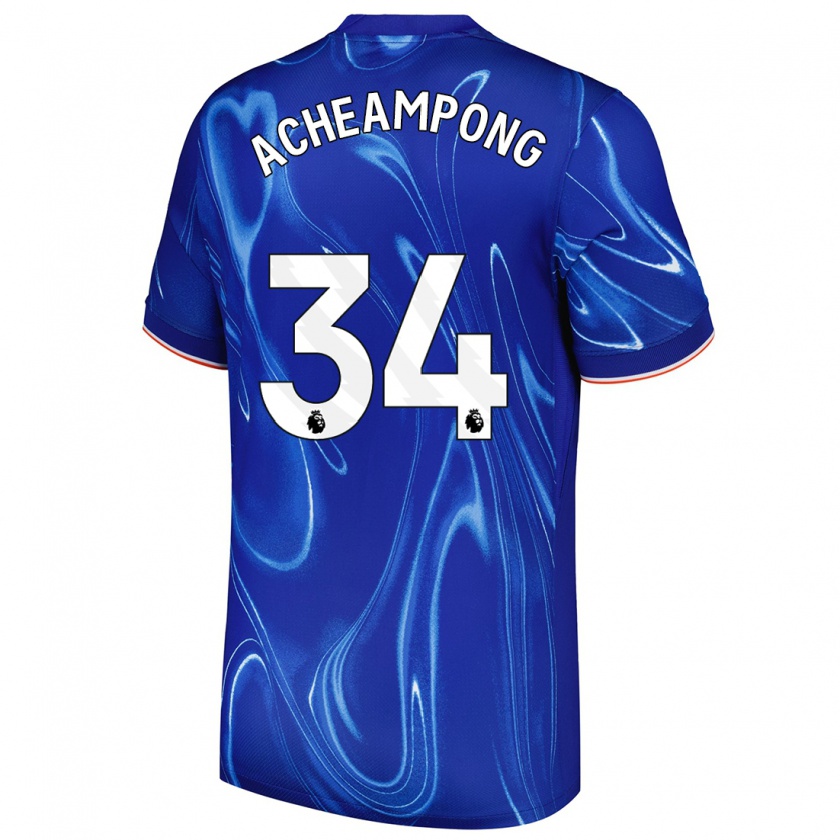 Kandiny Hombre Camiseta Josh Acheampong #34 Azul Blanco 1ª Equipación 2024/25 La Camisa Chile