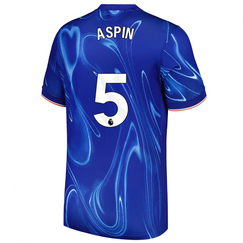 Kandiny Hombre Camiseta Brooke Aspin #5 Azul Blanco 1ª Equipación 2024/25 La Camisa Chile