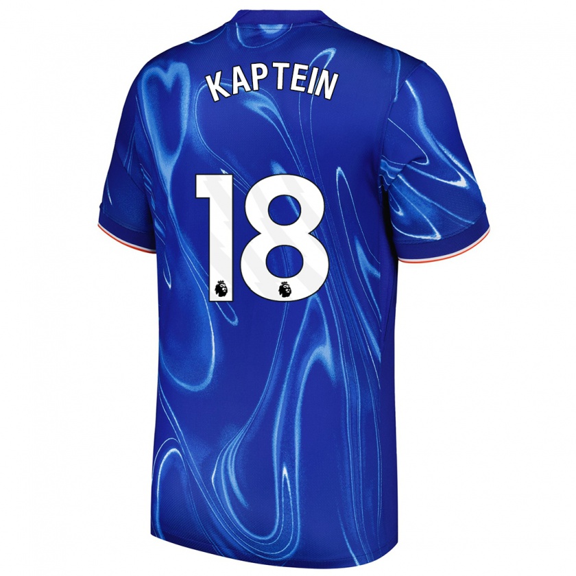 Kandiny Hombre Camiseta Wieke Kaptein #18 Azul Blanco 1ª Equipación 2024/25 La Camisa Chile