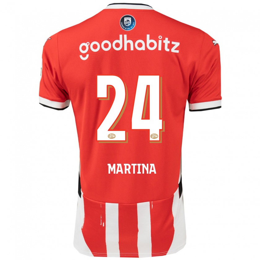 Kandiny Hombre Camiseta Shijona Martina #24 Rojo Blanco 1ª Equipación 2024/25 La Camisa Chile