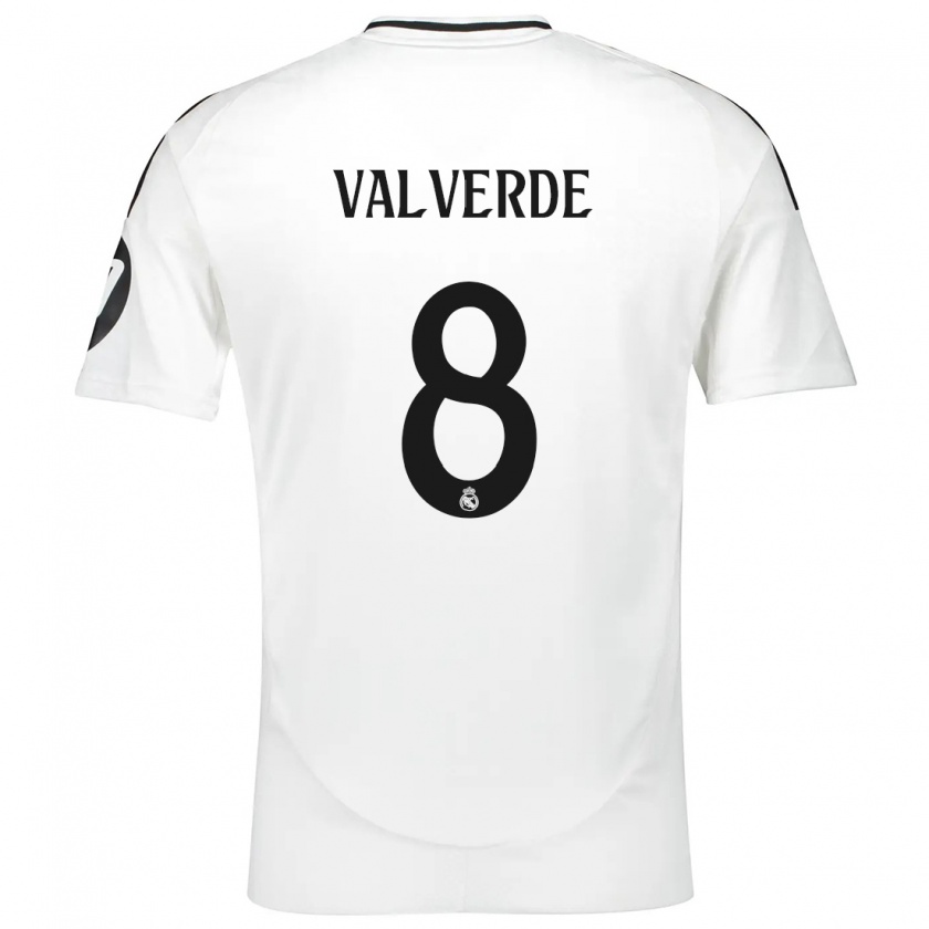 Kandiny Hombre Camiseta Federico Valverde #8 Blanco 1ª Equipación 2024/25 La Camisa Chile