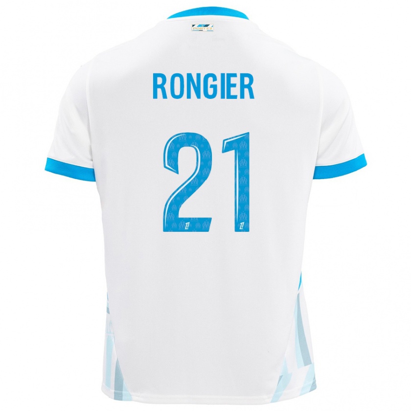 Kandiny Hombre Camiseta Valentin Rongier #21 Blanco Azul Cielo 1ª Equipación 2024/25 La Camisa Chile