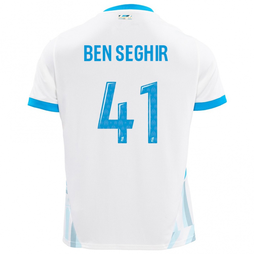 Kandiny Hombre Camiseta Salim Ben Seghir #41 Blanco Azul Cielo 1ª Equipación 2024/25 La Camisa Chile