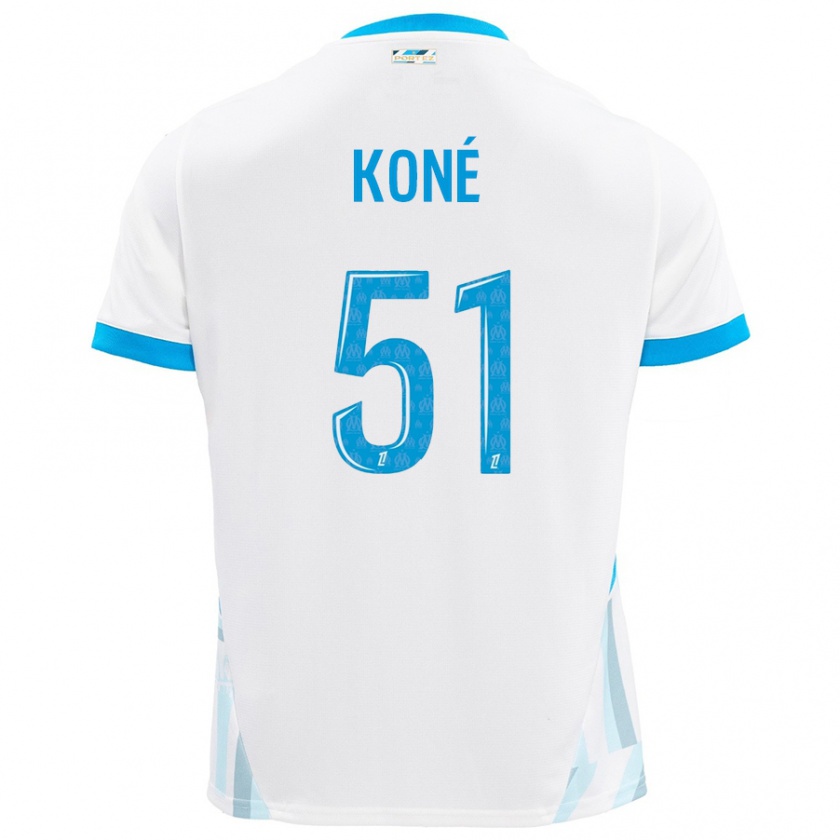 Kandiny Hombre Camiseta Ismaël Koné #51 Blanco Azul Cielo 1ª Equipación 2024/25 La Camisa Chile