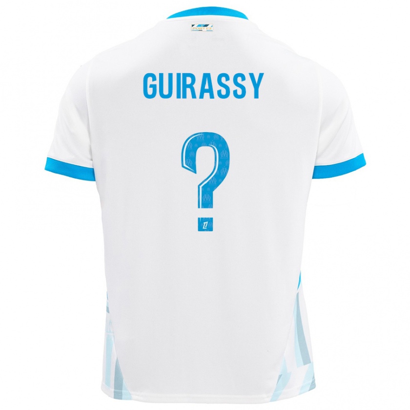 Kandiny Hombre Camiseta Moctar Guirassy #0 Blanco Azul Cielo 1ª Equipación 2024/25 La Camisa Chile