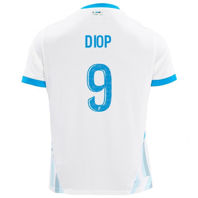 Kandiny Hombre Camiseta Mama Diop #9 Blanco Azul Cielo 1ª Equipación 2024/25 La Camisa Chile