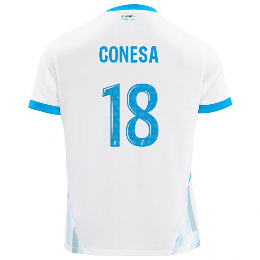 Kandiny Hombre Camiseta Anna Conesa #18 Blanco Azul Cielo 1ª Equipación 2024/25 La Camisa Chile