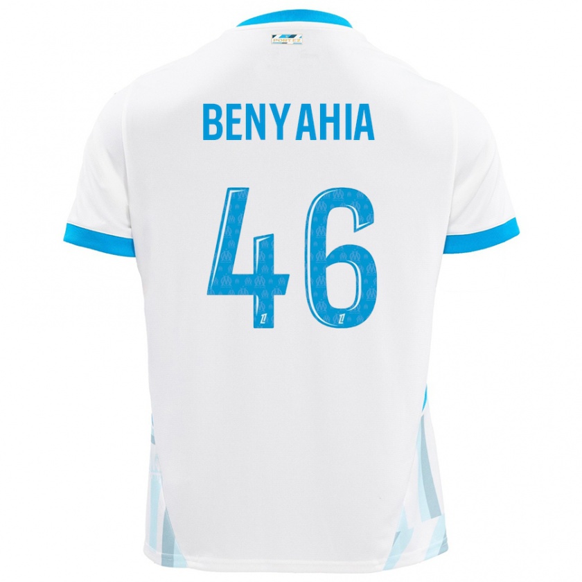 Kandiny Hombre Camiseta Aylan Benyahia-Tani #46 Blanco Azul Cielo 1ª Equipación 2024/25 La Camisa Chile