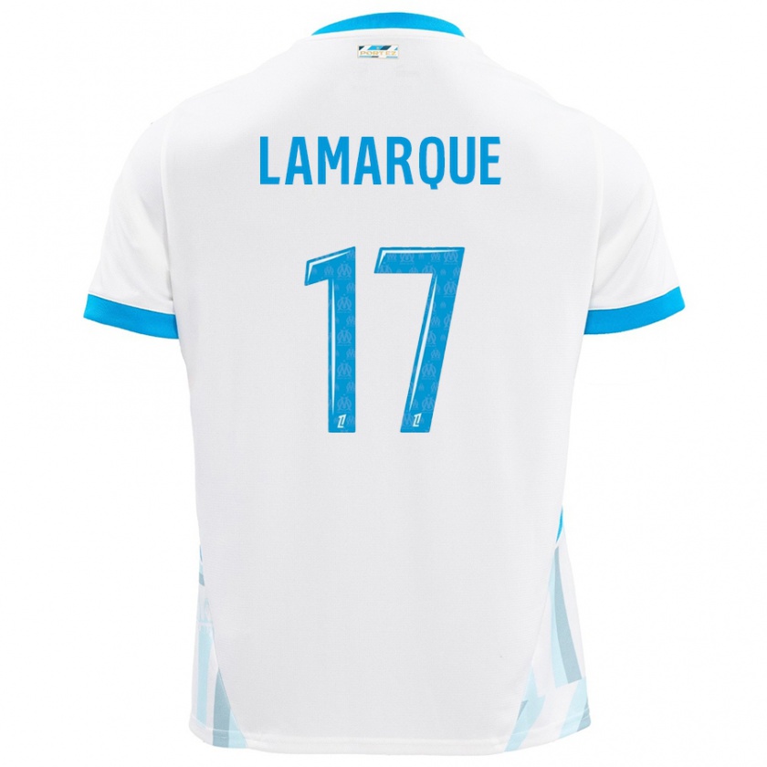 Kandiny Hombre Camiseta Alais Lamarque #17 Blanco Azul Cielo 1ª Equipación 2024/25 La Camisa Chile