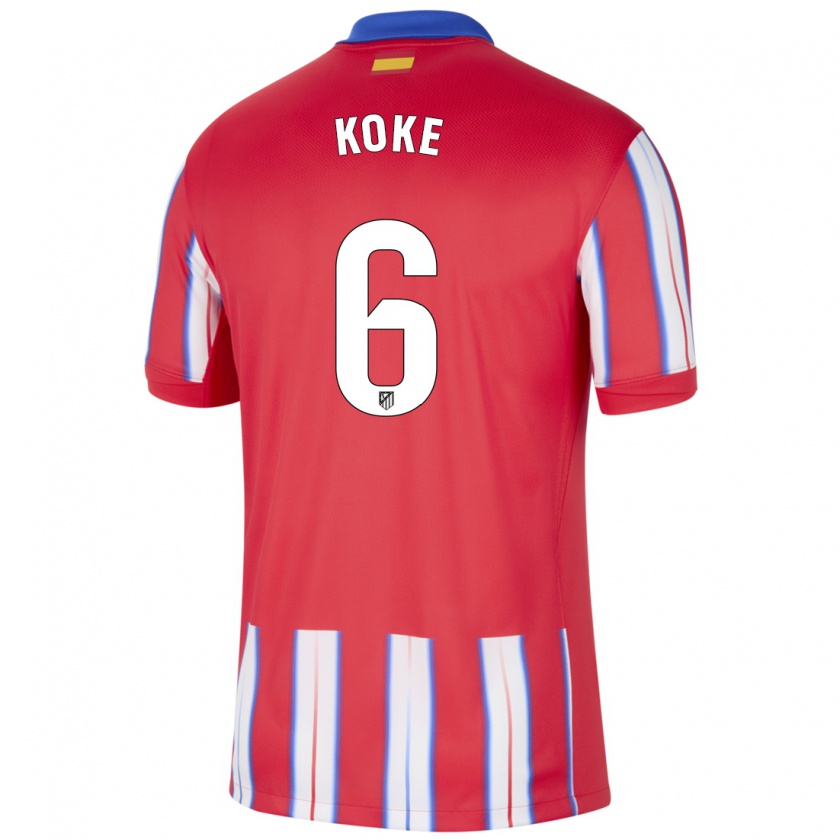 Kandiny Hombre Camiseta Koke #6 Rojo Blanco Azul 1ª Equipación 2024/25 La Camisa Chile