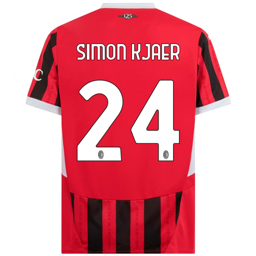 Kandiny Hombre Camiseta Simon Kjaer #24 Rojo Negro 1ª Equipación 2024/25 La Camisa Chile