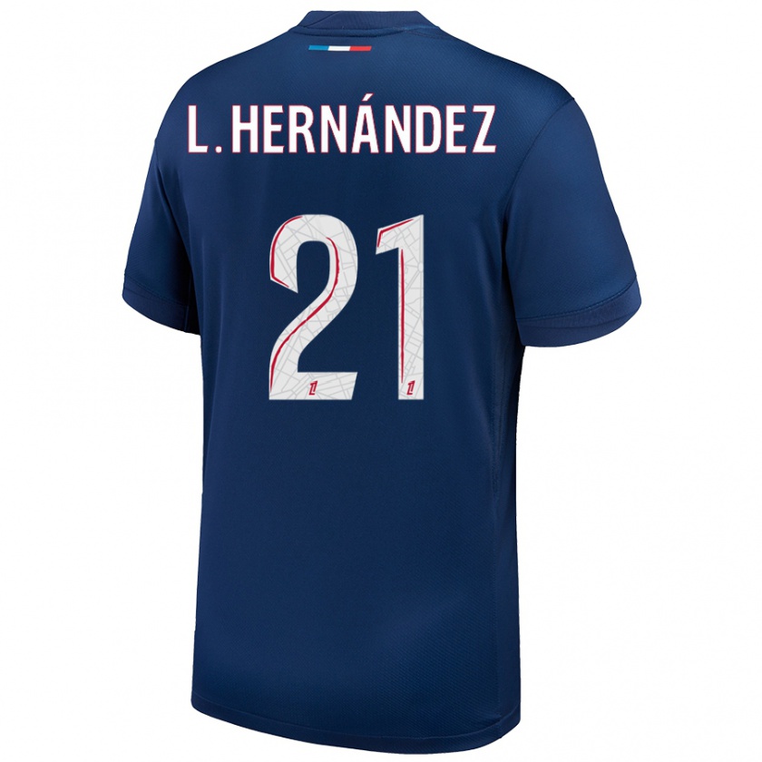 Kandiny Hombre Camiseta Lucas Hernández #21 Azul Marino Blanco 1ª Equipación 2024/25 La Camisa Chile