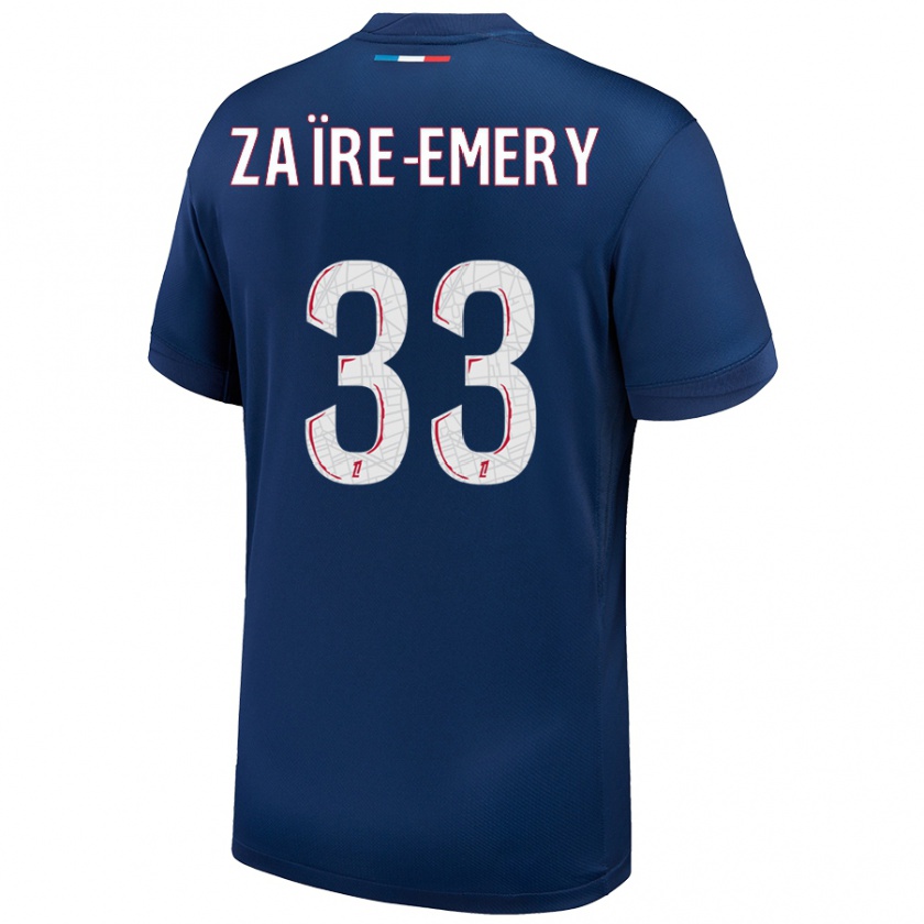 Kandiny Hombre Camiseta Warren Zaïre-Emery #33 Azul Marino Blanco 1ª Equipación 2024/25 La Camisa Chile