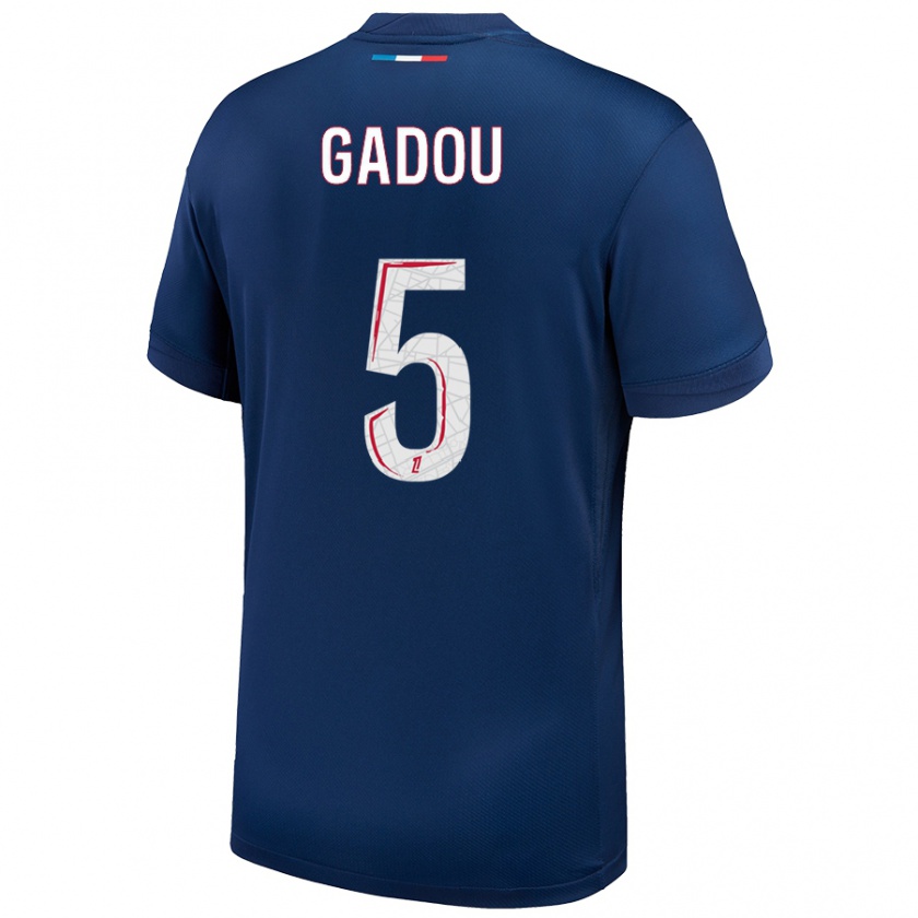 Kandiny Hombre Camiseta Joane Gadou #5 Azul Marino Blanco 1ª Equipación 2024/25 La Camisa Chile