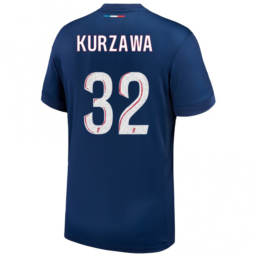 Kandiny Hombre Camiseta Layvin Kurzawa #32 Azul Marino Blanco 1ª Equipación 2024/25 La Camisa Chile