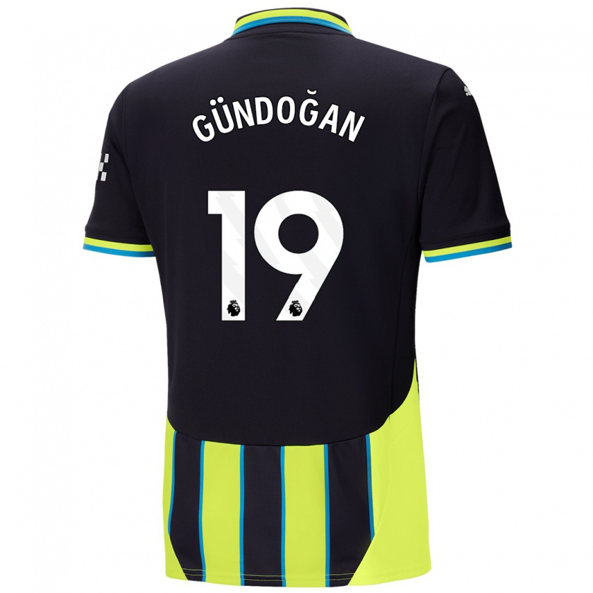 Kandiny Hombre Camiseta İlkay Gündoğan #19 Azul Amarillo 2ª Equipación 2024/25 La Camisa Chile