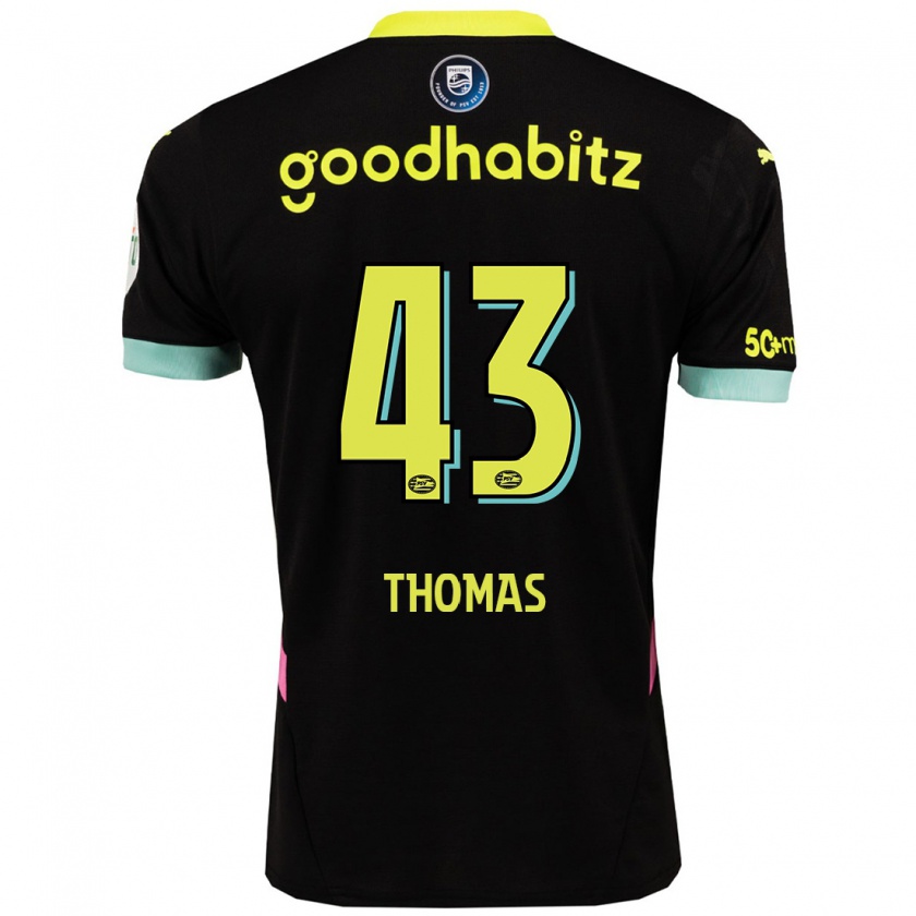 Kandiny Hombre Camiseta Kealyn Thomas #43 Negro Amarillo 2ª Equipación 2024/25 La Camisa Chile