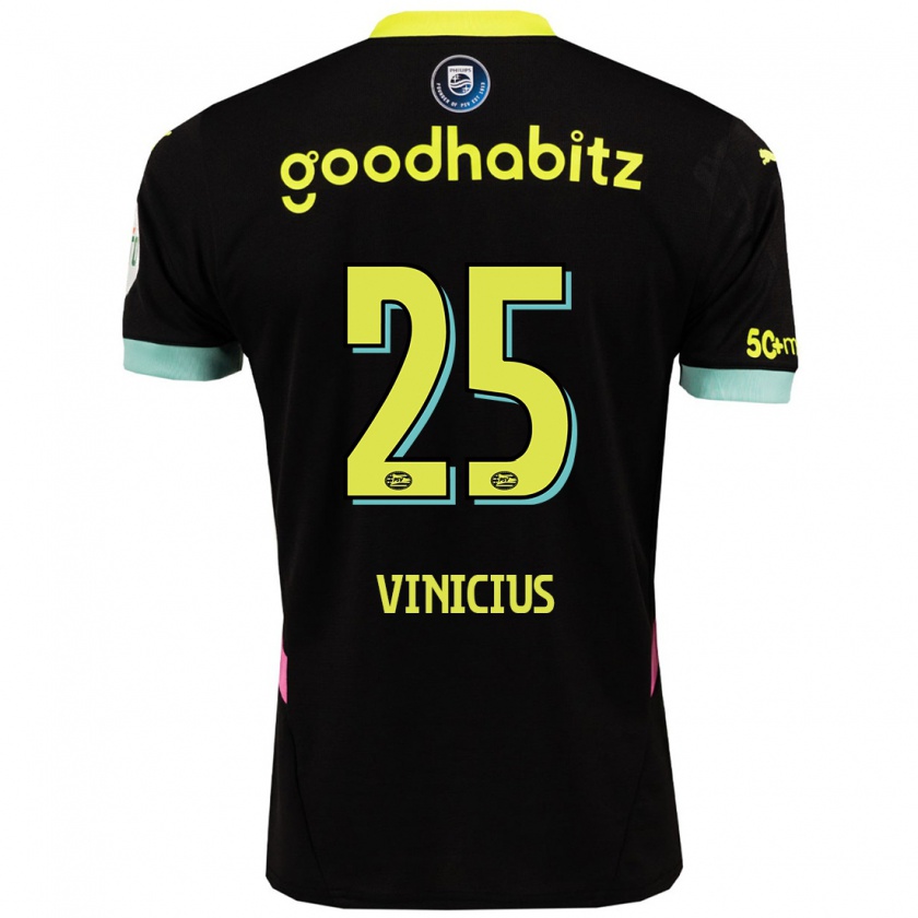 Kandiny Hombre Camiseta Carlos Vinicius #25 Negro Amarillo 2ª Equipación 2024/25 La Camisa Chile