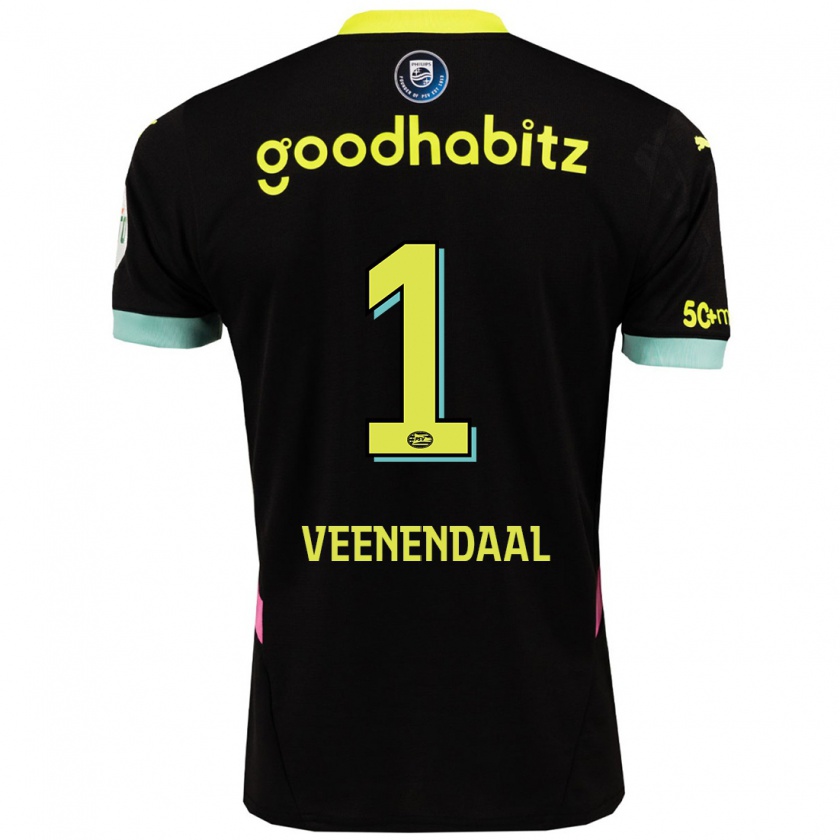 Kandiny Hombre Camiseta Sari Van Veenendaal #1 Negro Amarillo 2ª Equipación 2024/25 La Camisa Chile