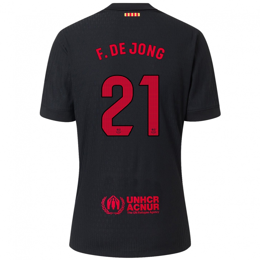 Kandiny Hombre Camiseta Frenkie De Jong #21 Negro Rojo 2ª Equipación 2024/25 La Camisa Chile