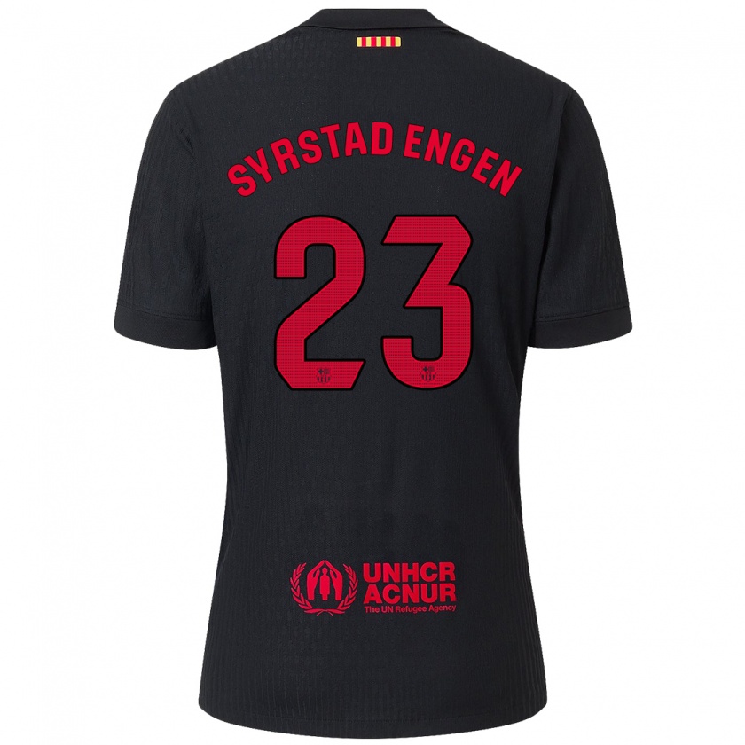 Kandiny Hombre Camiseta Ingrid Syrstad Engen #23 Negro Rojo 2ª Equipación 2024/25 La Camisa Chile