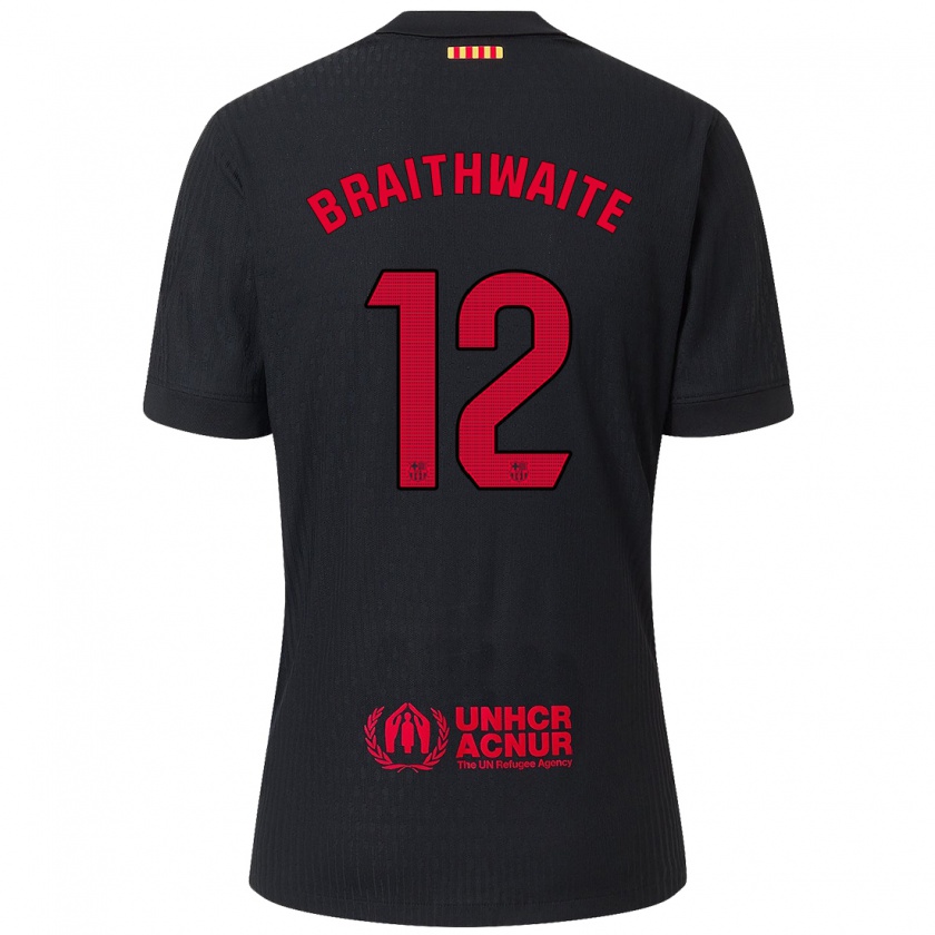 Kandiny Hombre Camiseta Martin Braithwaite #12 Negro Rojo 2ª Equipación 2024/25 La Camisa Chile