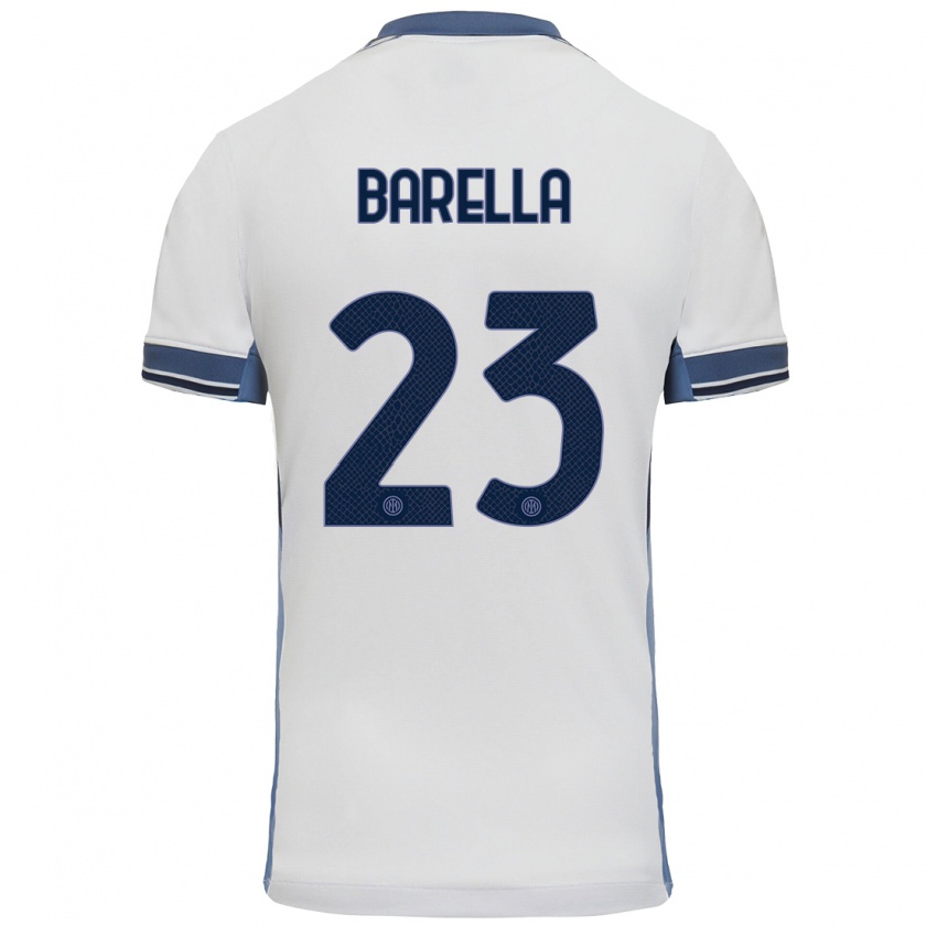 Kandiny Hombre Camiseta Nicolò Barella #23 Blanco Gris 2ª Equipación 2024/25 La Camisa Chile