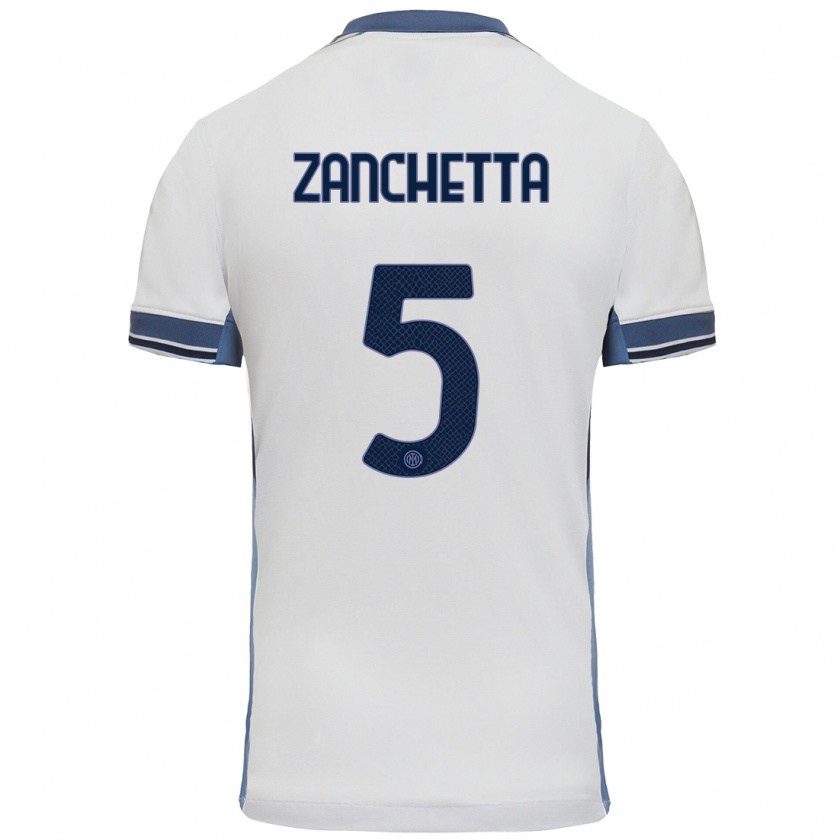 Kandiny Hombre Camiseta Mattia Zanchetta #5 Blanco Gris 2ª Equipación 2024/25 La Camisa Chile