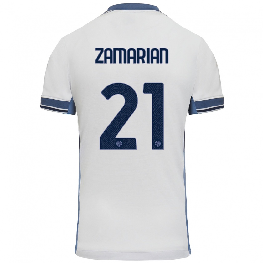 Kandiny Hombre Camiseta Matteo Zamarian #21 Blanco Gris 2ª Equipación 2024/25 La Camisa Chile