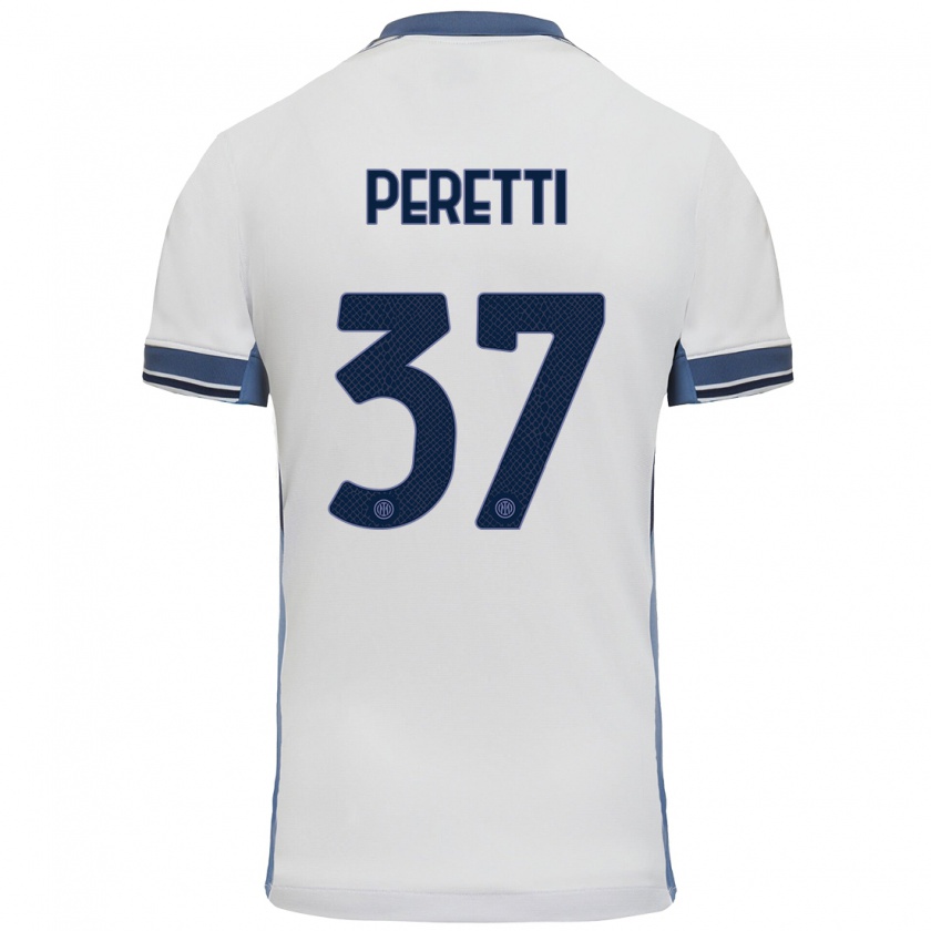 Kandiny Hombre Camiseta Lorenzo Peretti #37 Blanco Gris 2ª Equipación 2024/25 La Camisa Chile