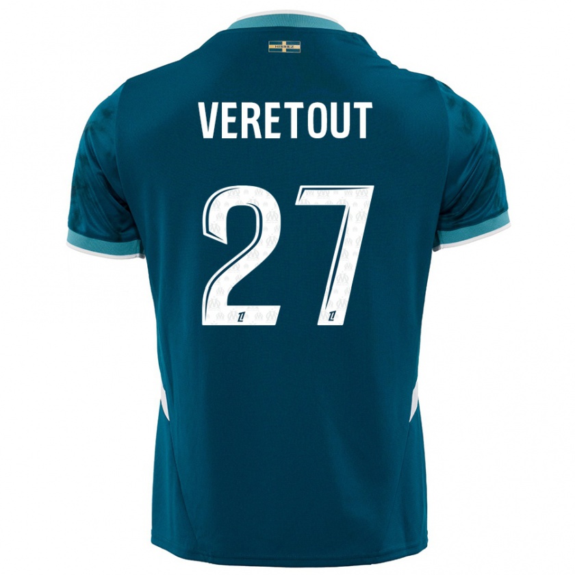 Kandiny Hombre Camiseta Jordan Veretout #27 Azul Turquesa 2ª Equipación 2024/25 La Camisa Chile