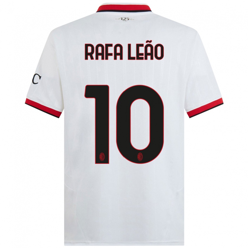 Kandiny Hombre Camiseta Rafael Leão #10 Blanco Negro Rojo 2ª Equipación 2024/25 La Camisa Chile