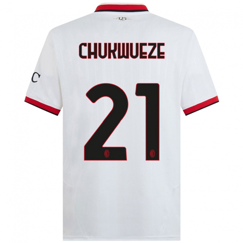 Kandiny Hombre Camiseta Samuel Chukwueze #21 Blanco Negro Rojo 2ª Equipación 2024/25 La Camisa Chile