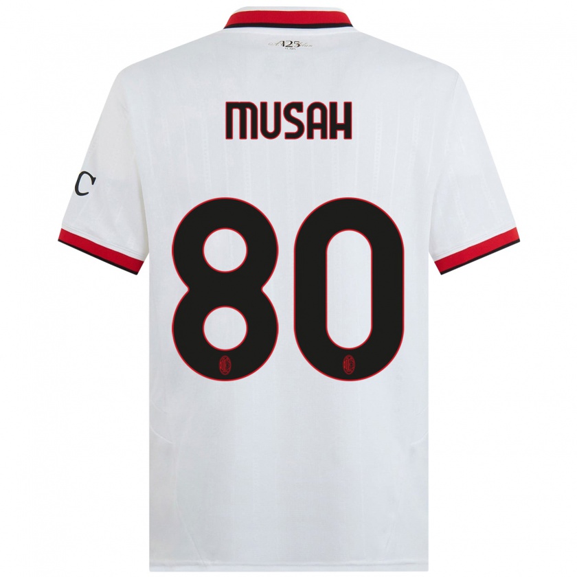 Kandiny Hombre Camiseta Yunus Musah #80 Blanco Negro Rojo 2ª Equipación 2024/25 La Camisa Chile