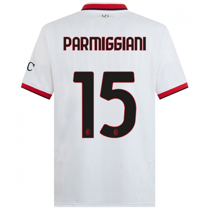 Kandiny Hombre Camiseta Pietro Parmiggiani #15 Blanco Negro Rojo 2ª Equipación 2024/25 La Camisa Chile