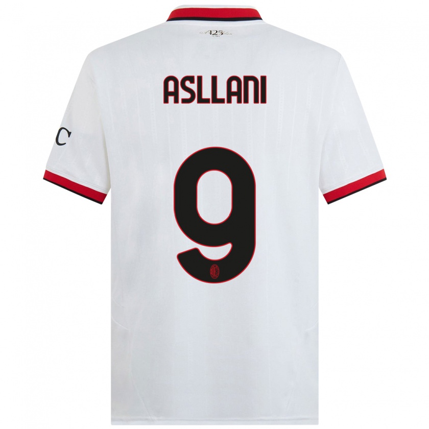 Kandiny Hombre Camiseta Kosovare Asllani #9 Blanco Negro Rojo 2ª Equipación 2024/25 La Camisa Chile