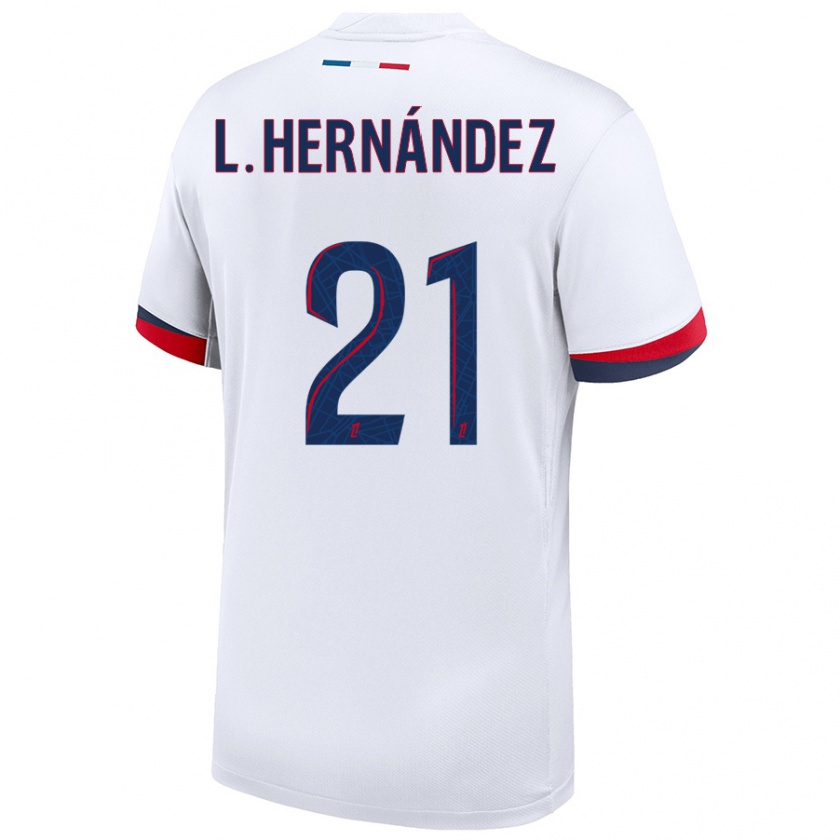 Kandiny Hombre Camiseta Lucas Hernández #21 Blanco Azul Rojo 2ª Equipación 2024/25 La Camisa Chile