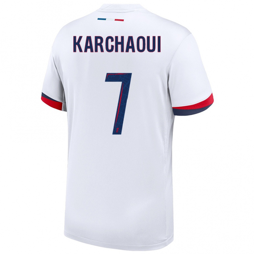 Kandiny Hombre Camiseta Sakina Karchaoui #7 Blanco Azul Rojo 2ª Equipación 2024/25 La Camisa Chile