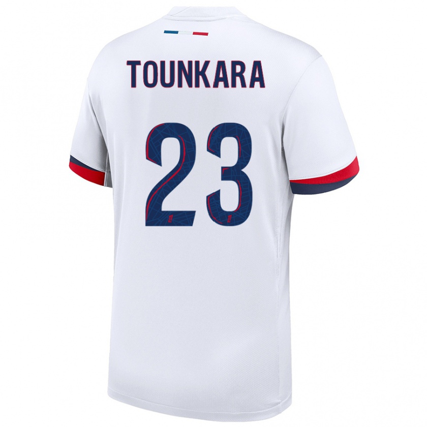 Kandiny Hombre Camiseta Aïssatou Tounkara #23 Blanco Azul Rojo 2ª Equipación 2024/25 La Camisa Chile